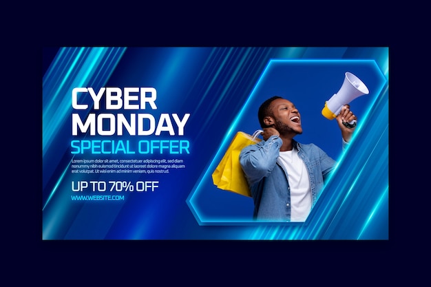 Realistic horizontal banner template for cyber monday sale