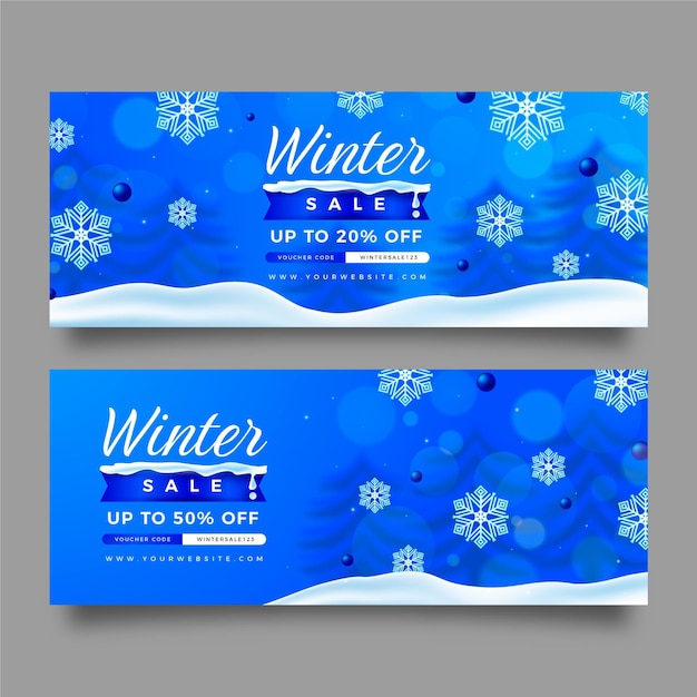 Vector realistic horizontal winter sale banners set
