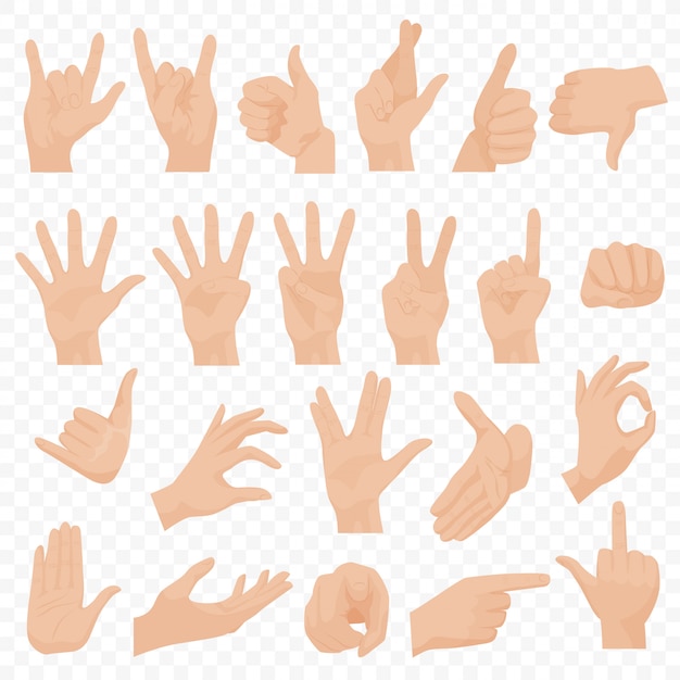 realistic human hands gestures set