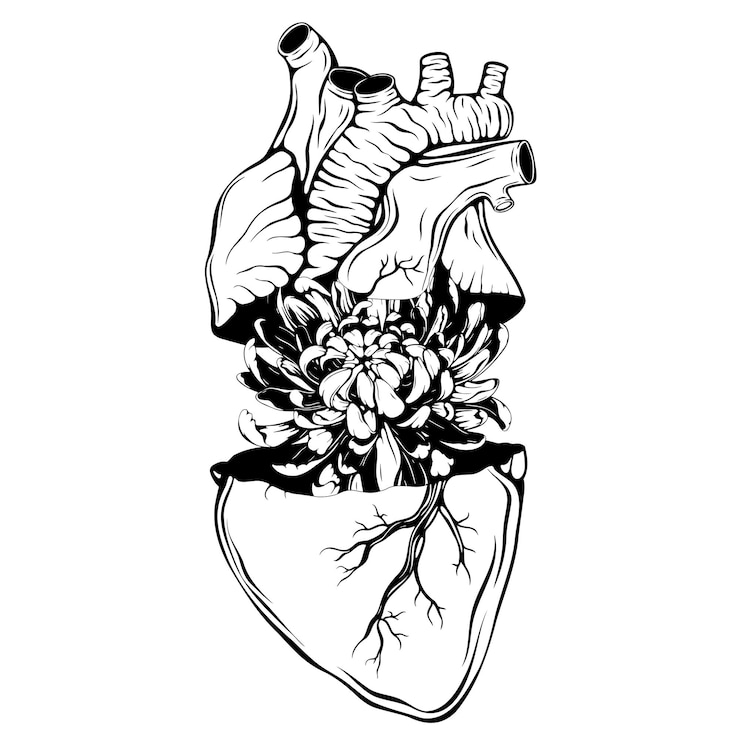 Vector realistic human heart flowers for valentine greeting card wedding romantic sign nature love concept