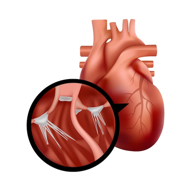 Vettore cuore umano realistico con l'illustrazione dell'organo del cuore del primo piano di sezione trasversale