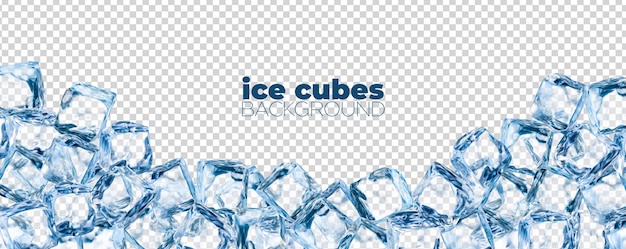 Realistic ice cubes background, crystal ice blocks frame, isolated border of blue transparent frozen water cubes. 3d vector glass or icy solid pieces for drink ad with clean square blocks