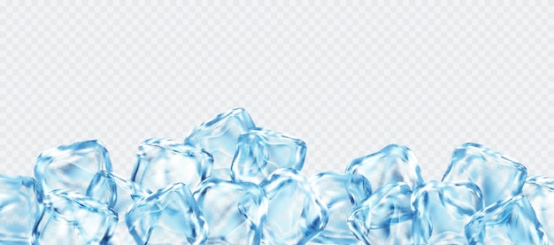 Realistic ice cubes isolated on white transparent background. Vector illustration