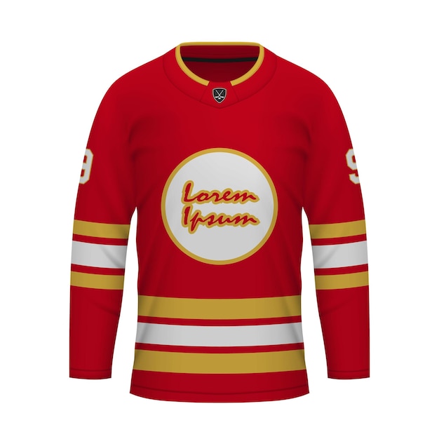 Vettore modello realistico di maglia da hockey su ghiaccio di calgary jersey