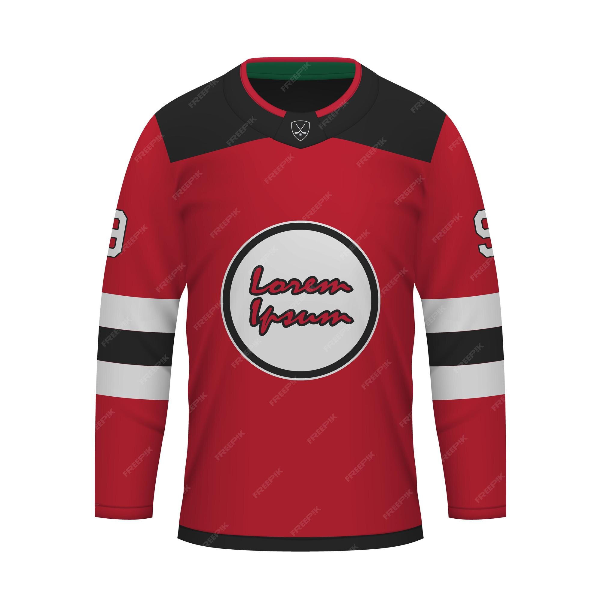 Realistic hockey kit, shirt template for ice hockey jersey