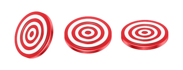 Realistic icon red darts target circle in side top and half side view isolated on white background