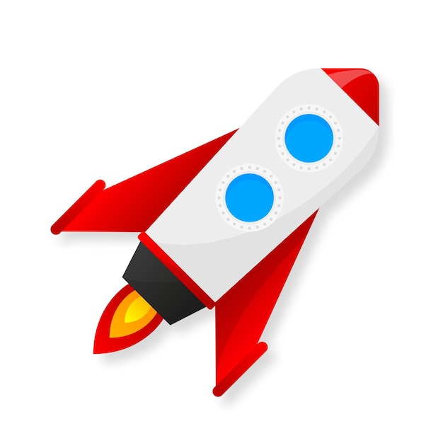 Realistic icon with black rocket Rocket in cartoon style on light background