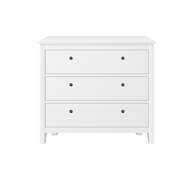 Vector realistic icon with modern white chest of drawers with small round handles vector illustration