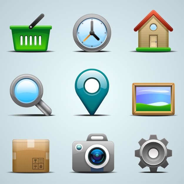 Realistic  icons for mobile apps or web