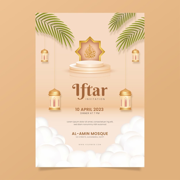 Modello di poster iftar realistico vettore premium