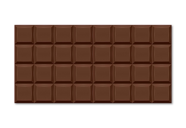 Vector realistic illustration of brown chocolate bar with rectangular slices