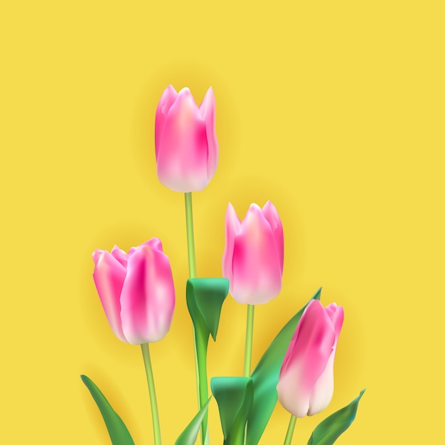 Realistic illustration colorful tulips background