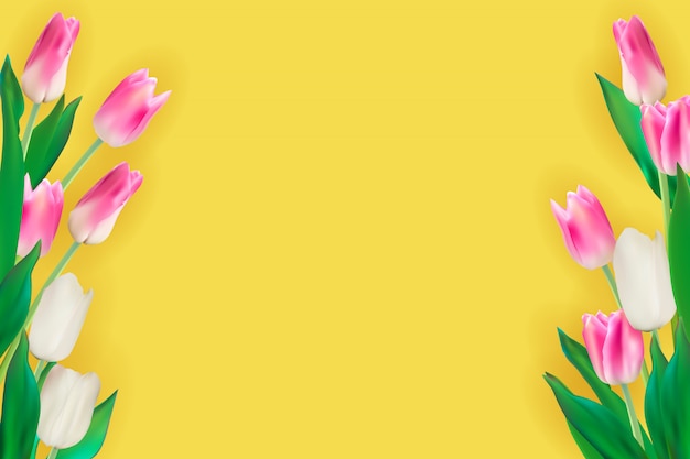 Realistic  Illustration Colorful Tulips Background