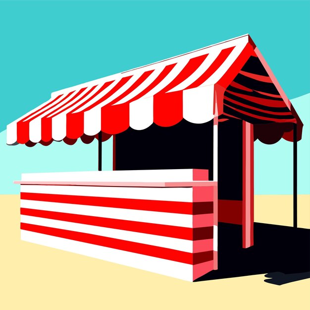 Vector realistic illustration of empty market stall with red and white striped awning