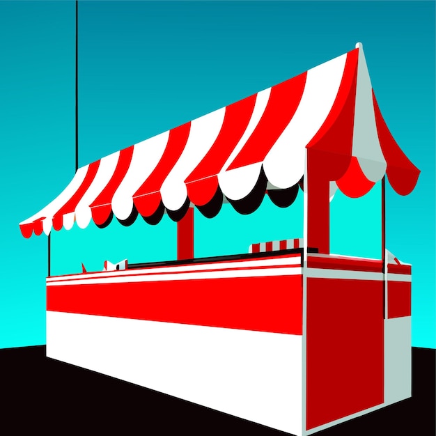 Vector realistic illustration of empty market stall with red and white striped awning
