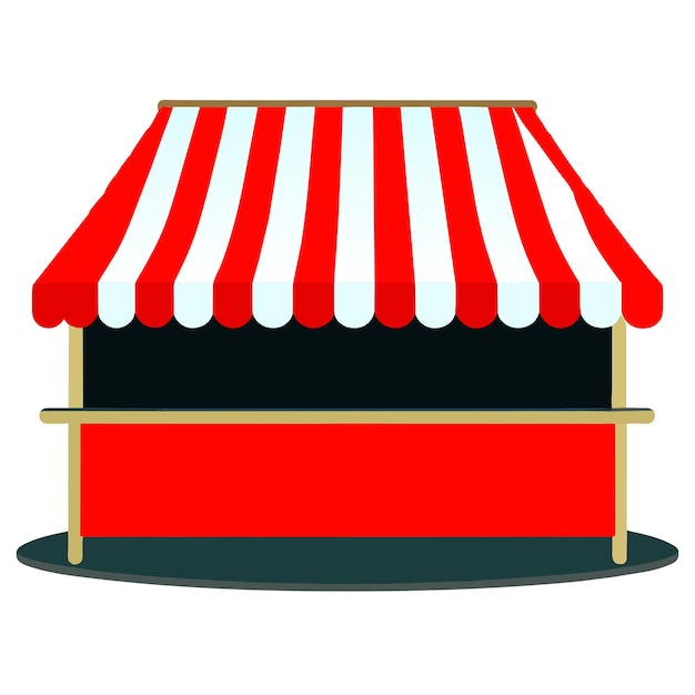 Realistic illustration of empty market stall with red and white striped awning