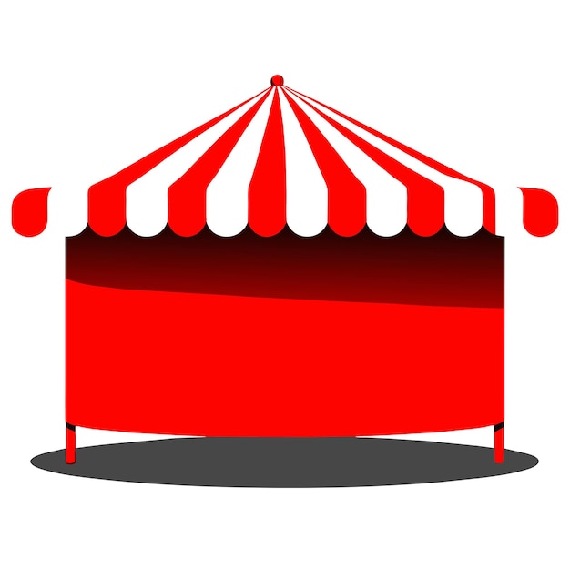 Vector realistic illustration of empty market stall with red and white striped awning