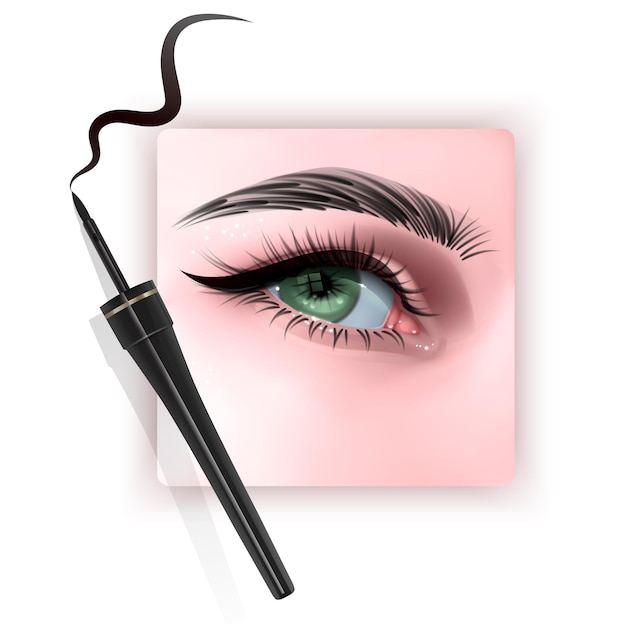 Vector realistic illustration of eye applying eyeliner