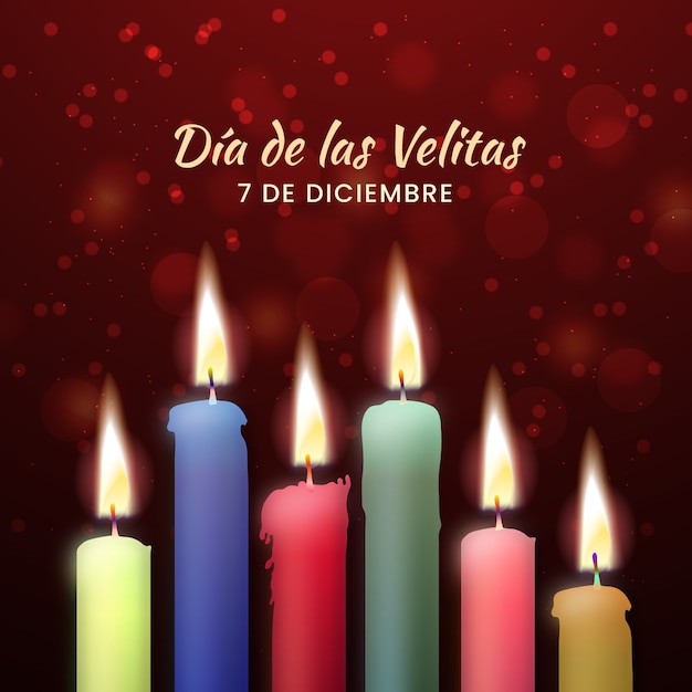 Вектор Реалистичная иллюстрация к празднованию диа де лас велитас со свечами