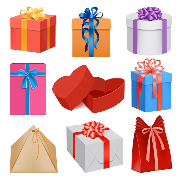 Realistic illustration of gift box mockups for web