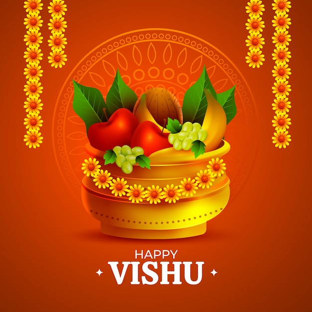 Realistic illustration for hindu vishu festival celebration