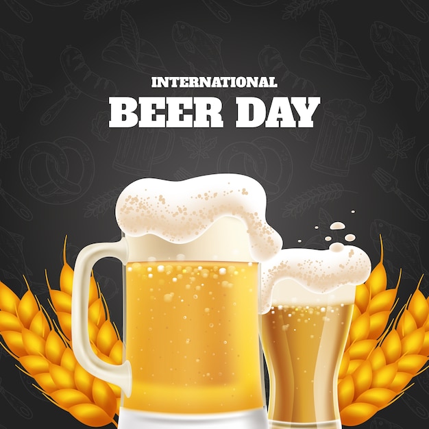 Realistic illustration for international beer day celebration