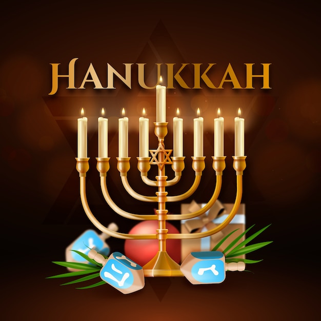 Vettore illustrazione realistica della celebrazione ebraica di hanukkah