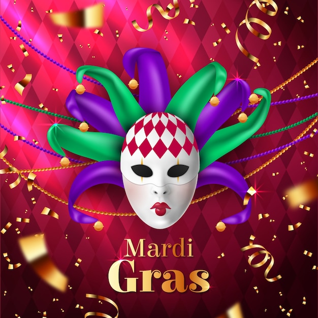 Vettore illustrazione realistica per la festa del mardi gras