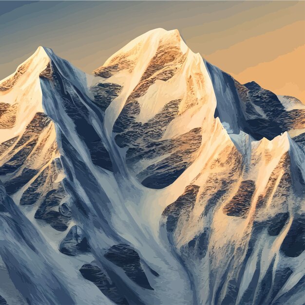 現実的なイラスト 青い冬の下の針葉の木のある丘の森のある山の風景