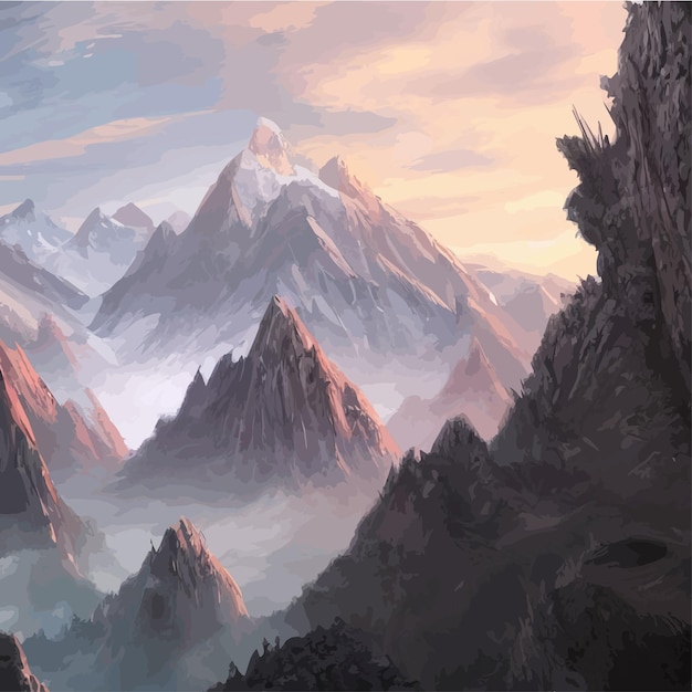 Vettore paesaggio di montagna realistico con una foresta di colline con alberi di conifere sotto l'inverno blu