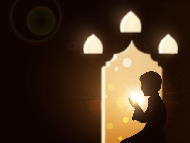 Vector realistic illustration of a muslim boy in salah (