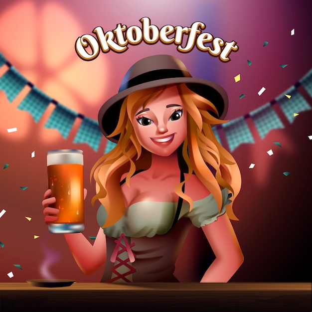 Vector realistic illustration for oktoberfest beer festival celebration