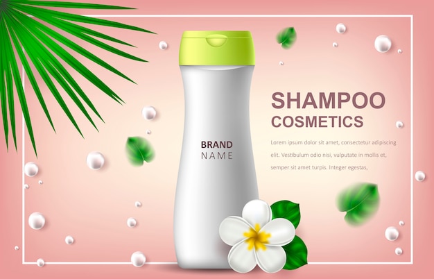 Illustrazione realistica con shampoo, banner pubblicitari o promozionali