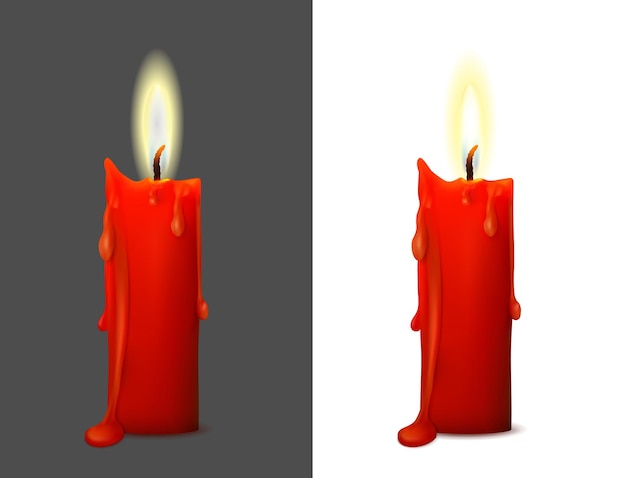 Vector realistic image of a burning candle with wax drips