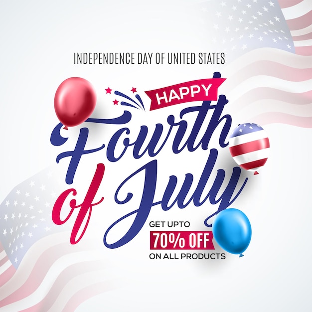 Realistic independence day usa promotion banner template american balloons flag decor on waving american national flag
