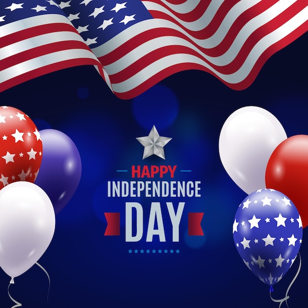 realistic independence day with flag and balloons