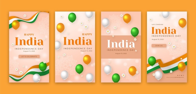 Vector realistic india independence day instagram stories collection