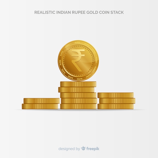 Realistic indian rupee gold coin stack