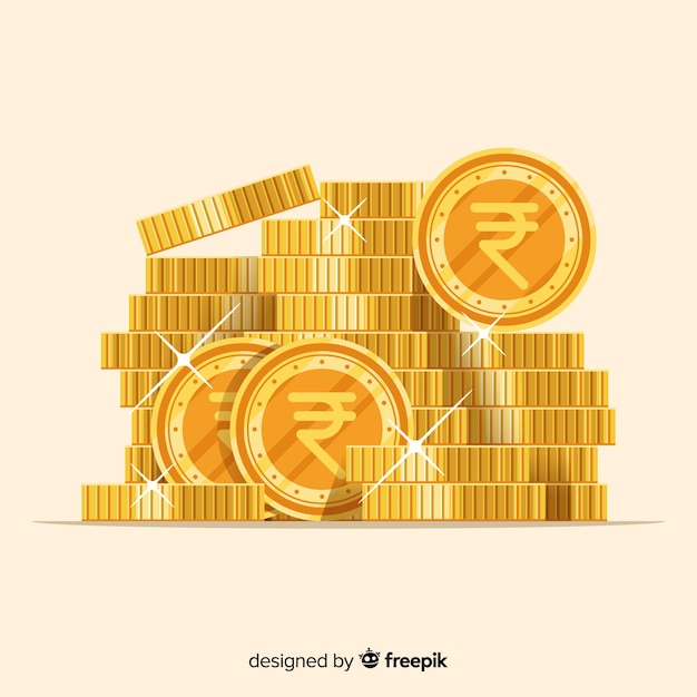 Vector realistic indian rupee gold coin stack