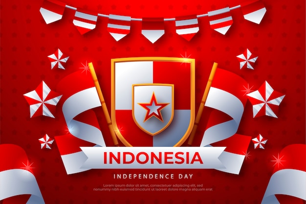 Realistic indonesia independence day background with coat of arms