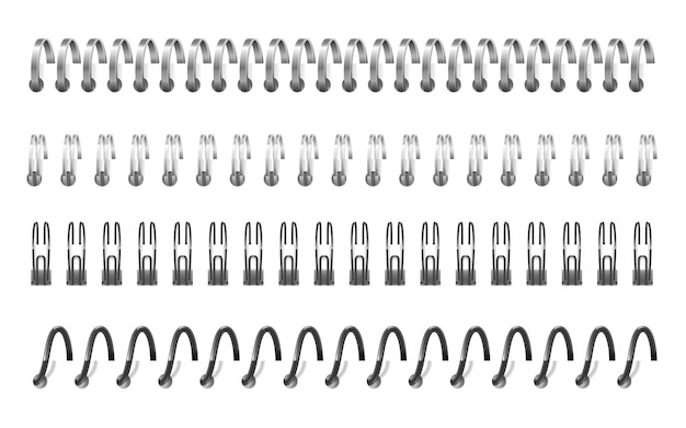 Realistica spirale di ferro. filo di ferro dello strato della carta per appunti dell'anello di spirale del blocco note della molla del calendario di legame del taccuino. modelli di leganti metallici