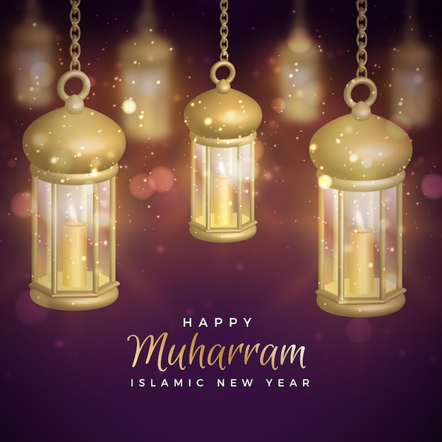 Realistic islamic new year concept