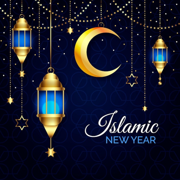 Vettore illustrazione islamica realistica del nuovo anno