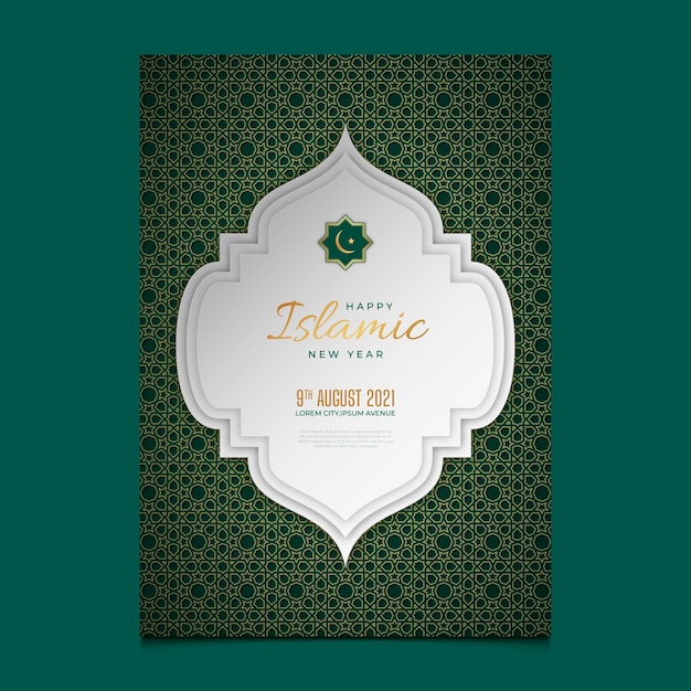 Realistic islamic new year vertical poster template