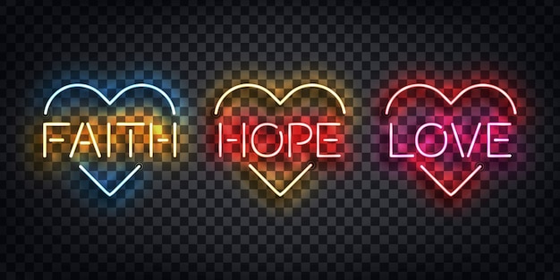 Premium Vector  Realistic isolated neon sign of faith, hope and love logo  for template decoration and layout covering on the transparent background.  concept of happy easter and christianity.