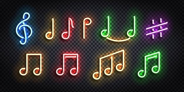 Realistic isolated neon sign of notes