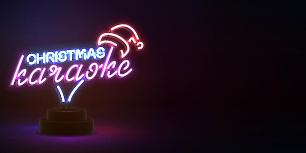 Вектор Реалистичная изолированная неоновая вывеска рождественского караоке-флаера для оформления шаблона и покрытия приглашения. концепция караоке, ночного клуба и музыки.