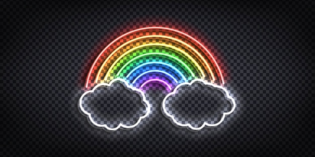 Realistic isolated neon sign of rainbow with clouds