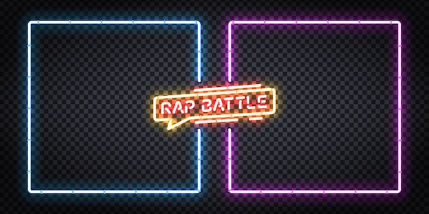 Segno al neon isolato realistico di cornici rap battle