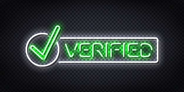 Segno al neon isolato realistico del logo verificato per invito.